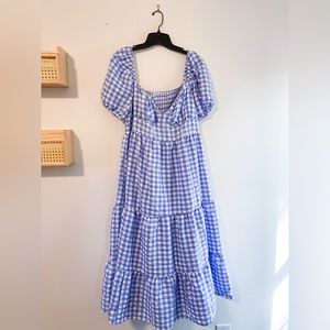 Blue and White Buffalo Check Maternity Dress
